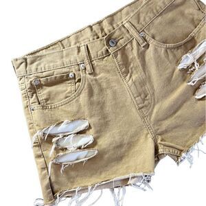 Levi’s 508 cut off distressed ripped denim jean shorts tan size 32